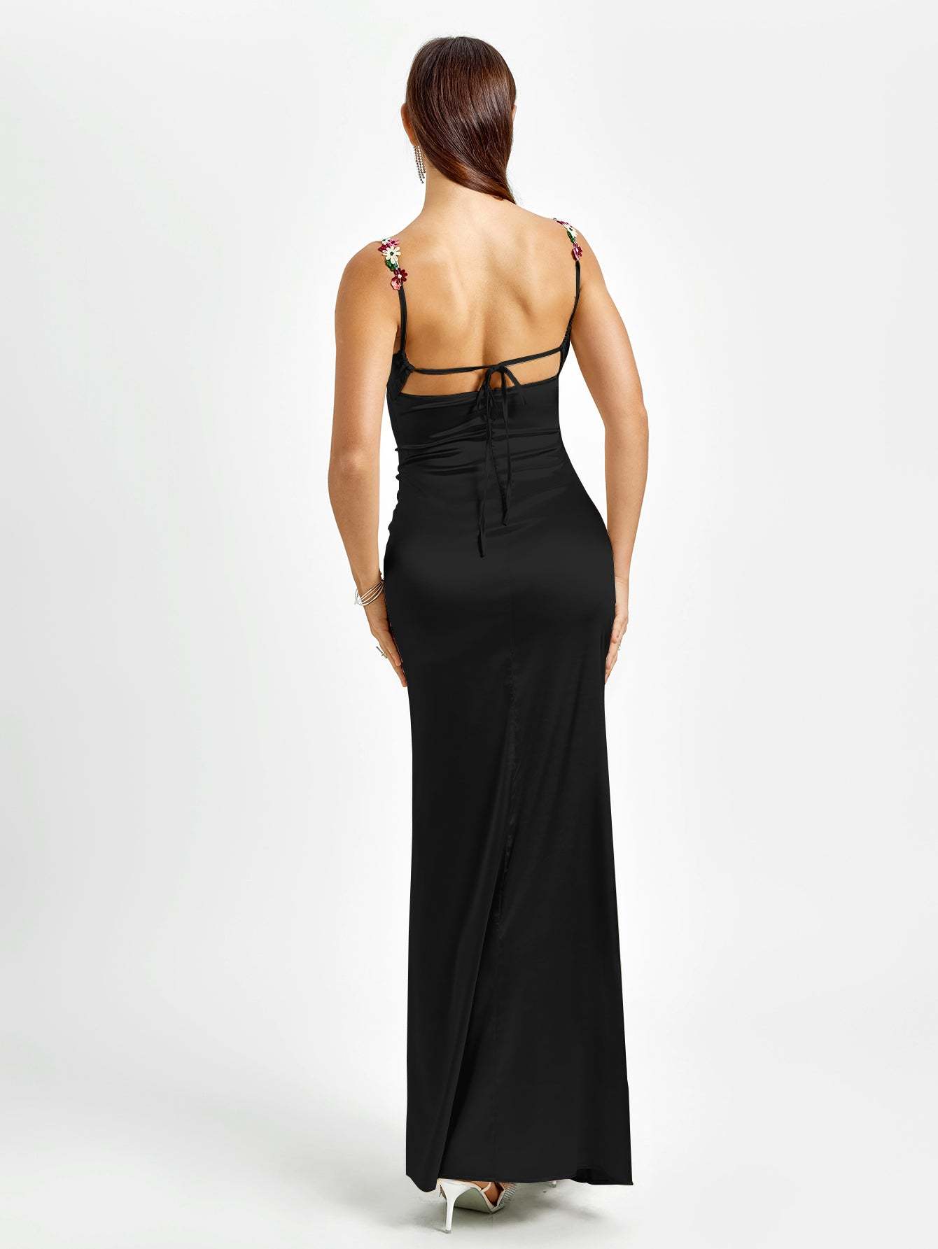Georgette Satin Maxi Dress - Black