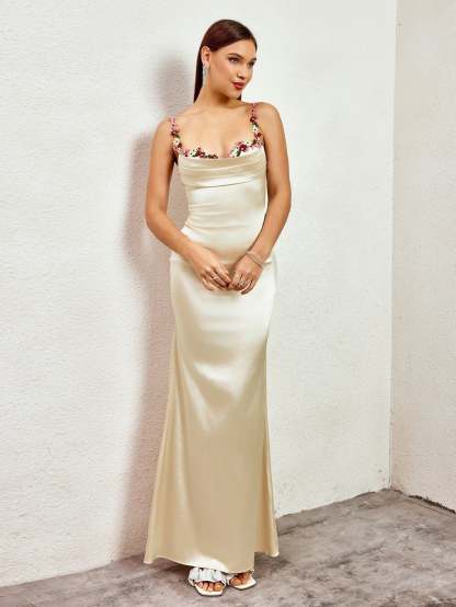 Georgette Satin Maxi Dress - Champagne