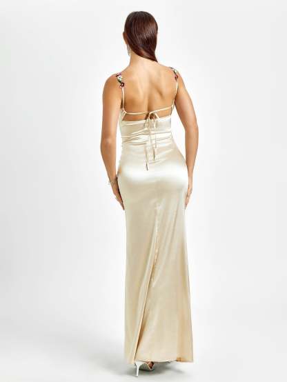 Georgette Satin Maxi Dress - Champagne