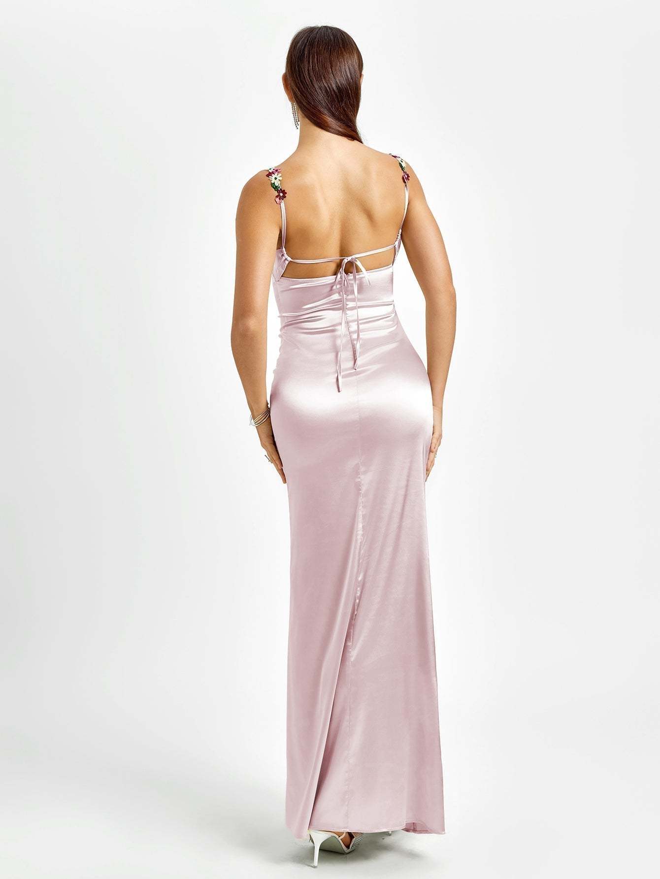 Georgette Satin Maxi Dress - Light Pink