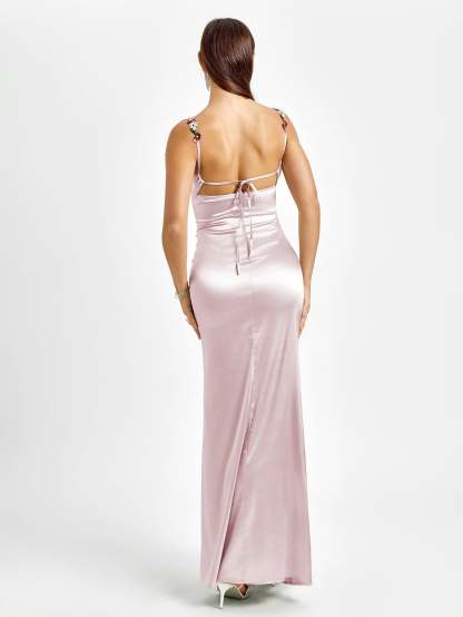 Georgette Satin Maxi Dress - Light Pink