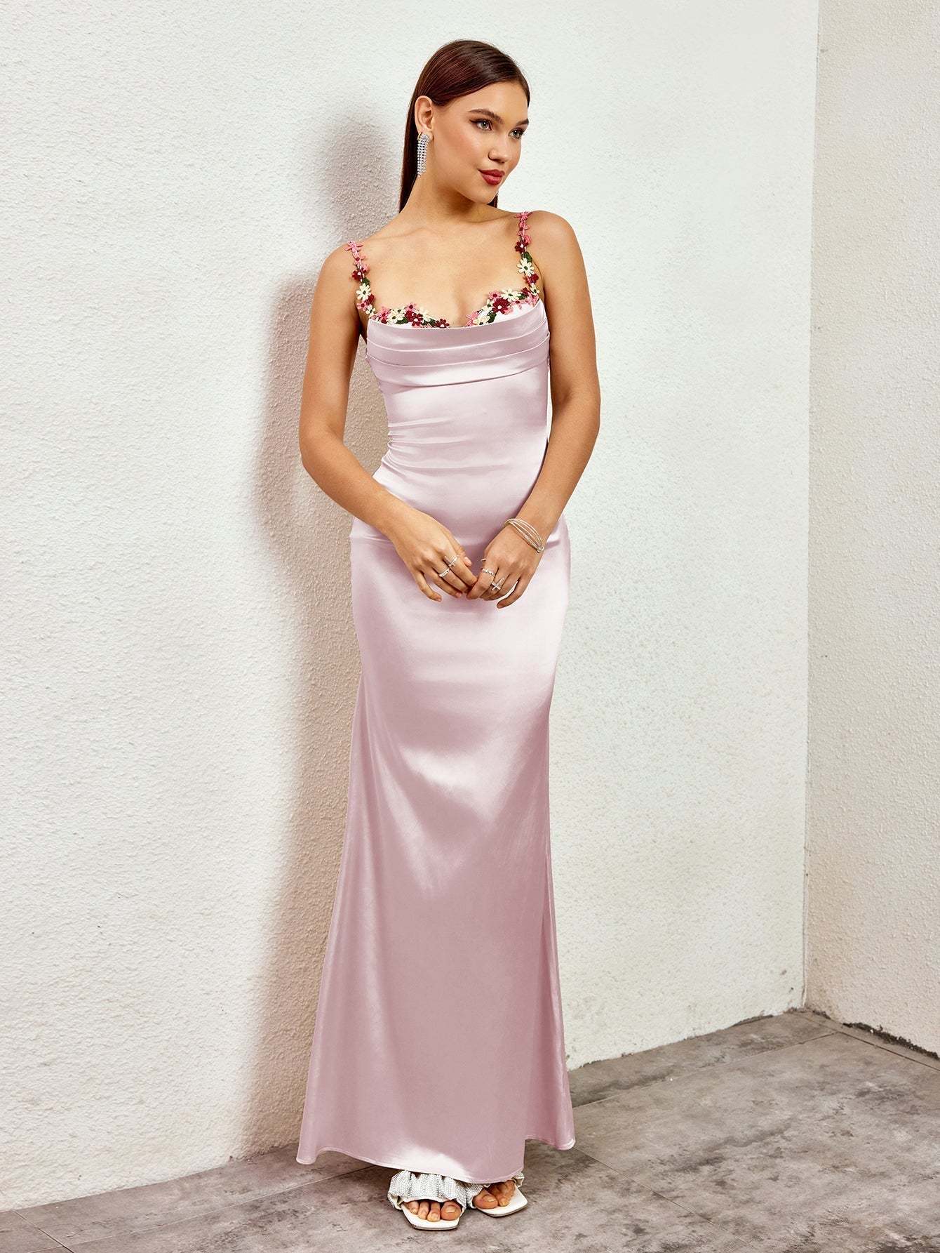 Georgette Satin Maxi Dress - Light Pink