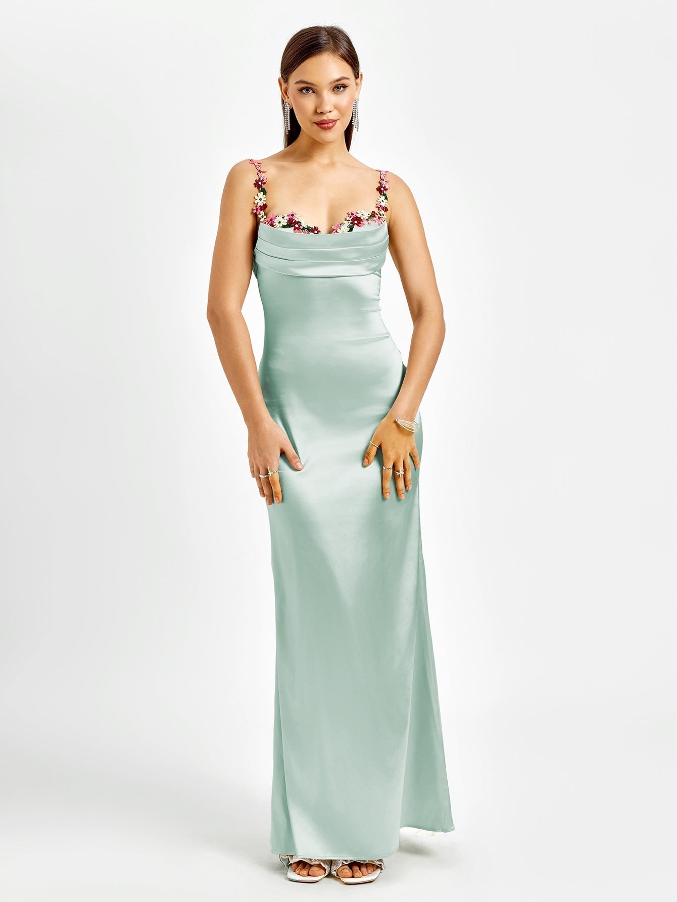 Georgette Satin Maxi Dress - Mint Green