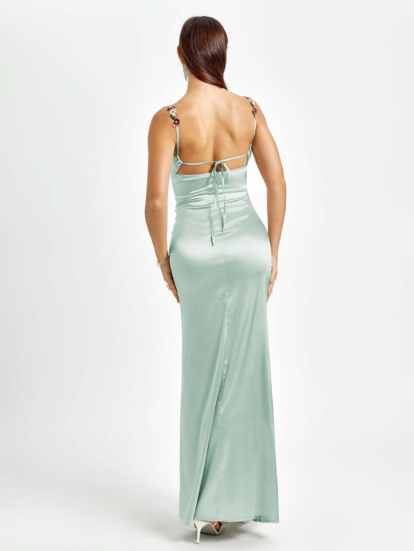 Georgette Satin Maxi Dress - Mint Green