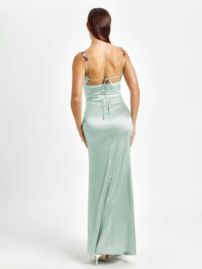 Georgette Satin Maxi Dress - Mint Green
