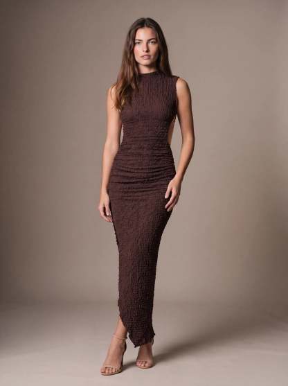 Gisela Cutout Maxi Dress - Plum Brown