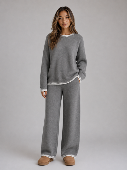 Gretchen Contrast Trim Sweater Trouser Set - Gray
