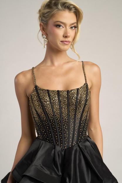 Gwyneth Tiered Ruffle Gown - Black and Gold