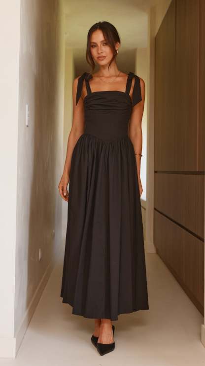 Haisley Tie Strap Midi Dress - Black
