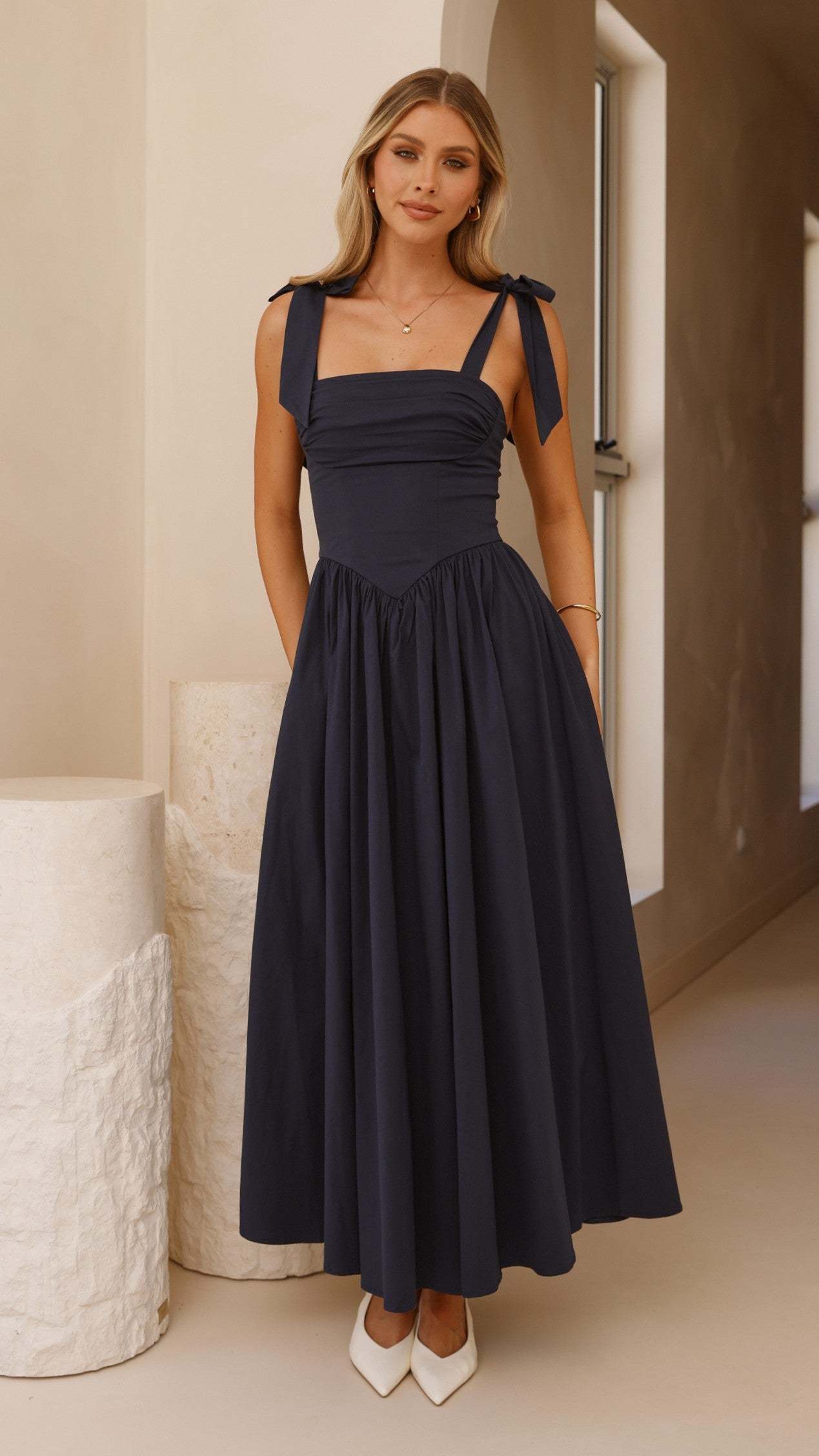 Haisley Tie Strap Midi Dress - Navy