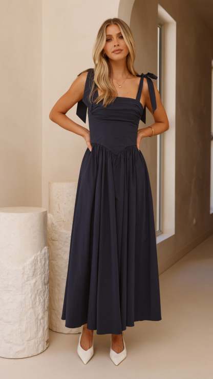 Haisley Tie Strap Midi Dress - Navy