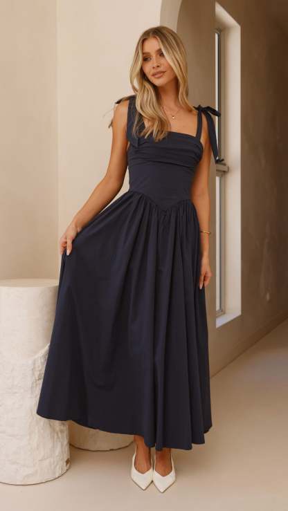 Haisley Tie Strap Midi Dress - Navy