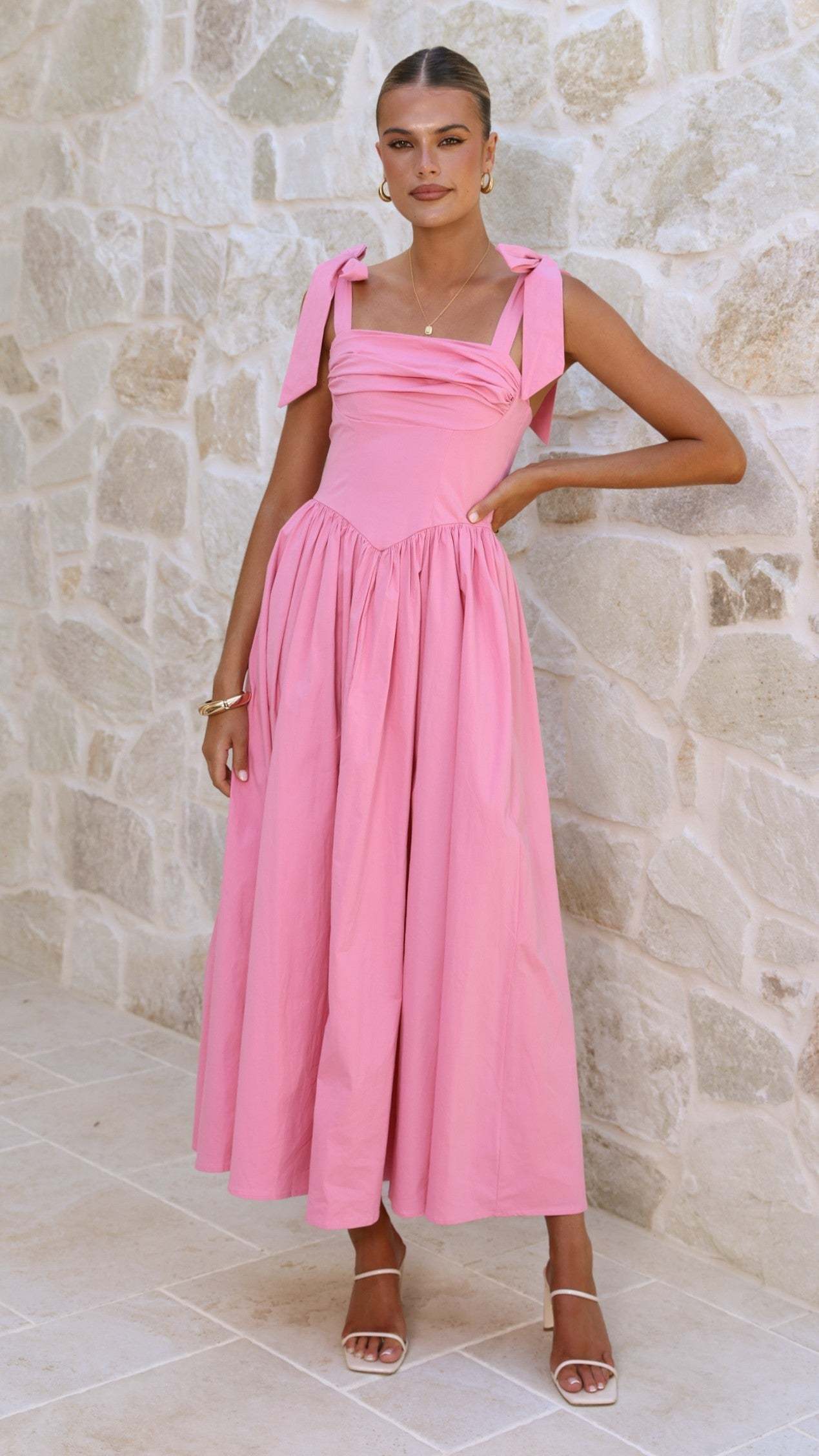 Haisley Tie Strap Midi Dress - Pink