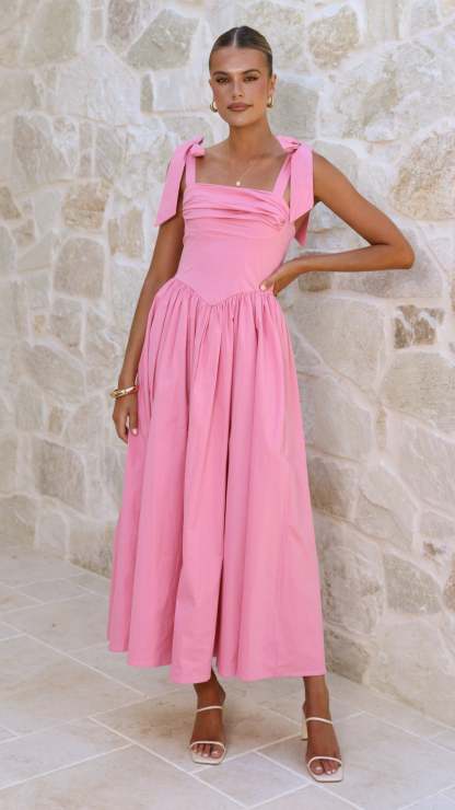 Haisley Tie Strap Midi Dress - Pink
