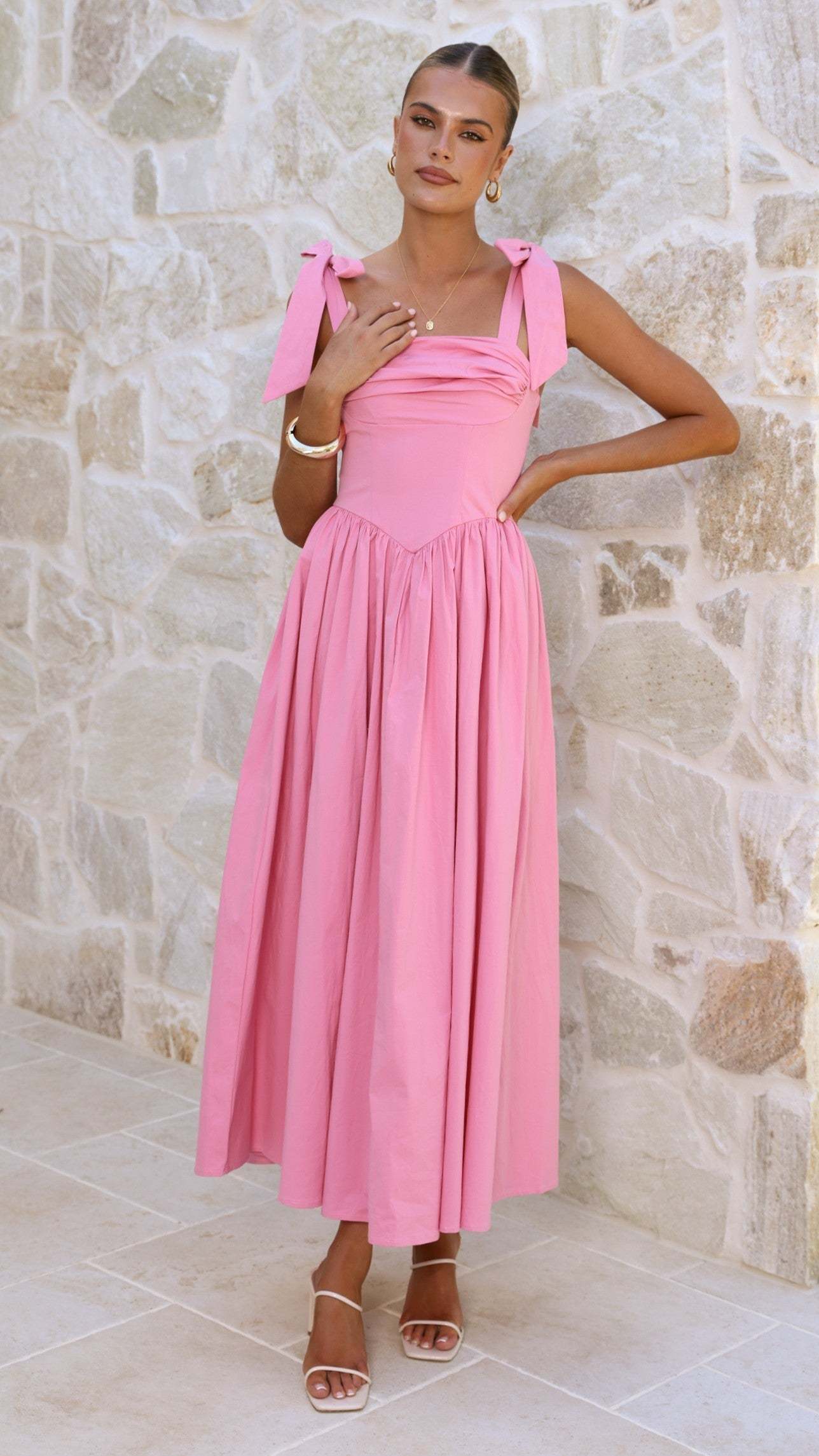 Haisley Tie Strap Midi Dress - Pink