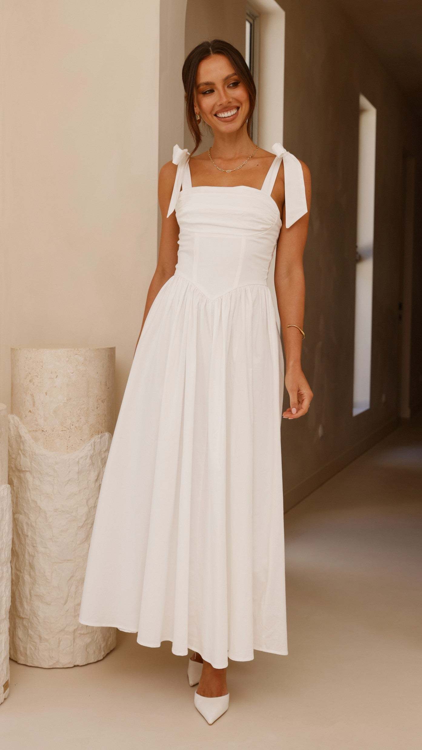 Haisley Tie Strap Midi Dress - White