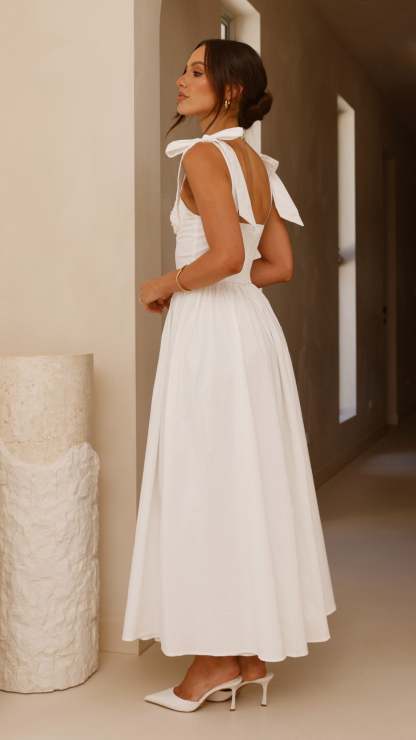Haisley Tie Strap Midi Dress - White