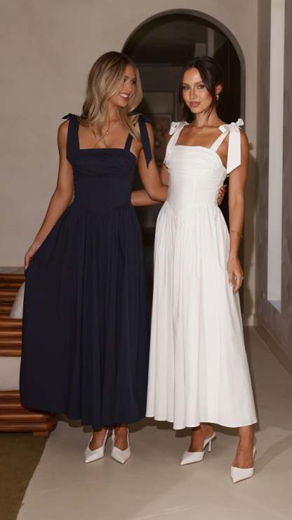 Haisley Tie Strap Midi Dress - White