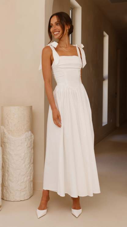 Haisley Tie Strap Midi Dress - White
