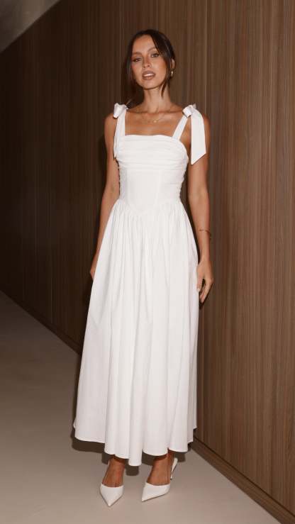 Haisley Tie Strap Midi Dress - White