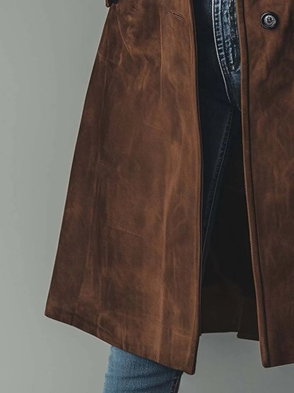 Haley Suede Tailored Button Front Long Coat