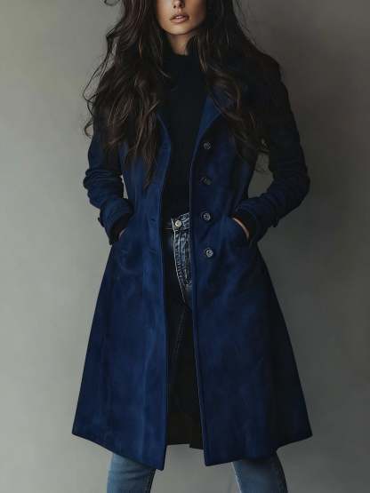 Haley Suede Tailored Button Front Long Coat
