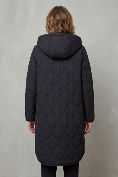 Harper Hooded Wave Quilted Longline Puffer Coat