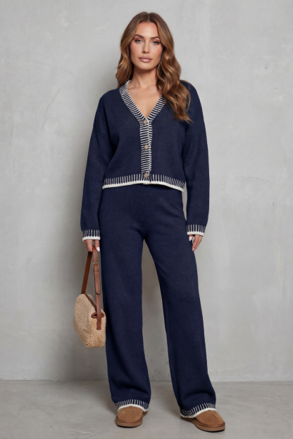 Hartley Contrast Trim Knit Loungewear Set - Navy