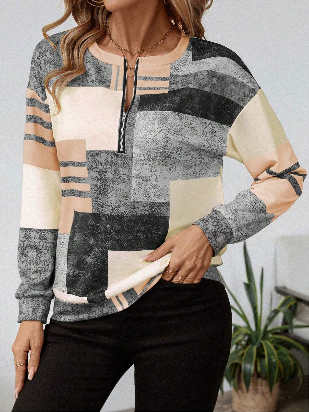 Hayworth Colorblock Patchwork Print Sweatshirt - Pale Yellow