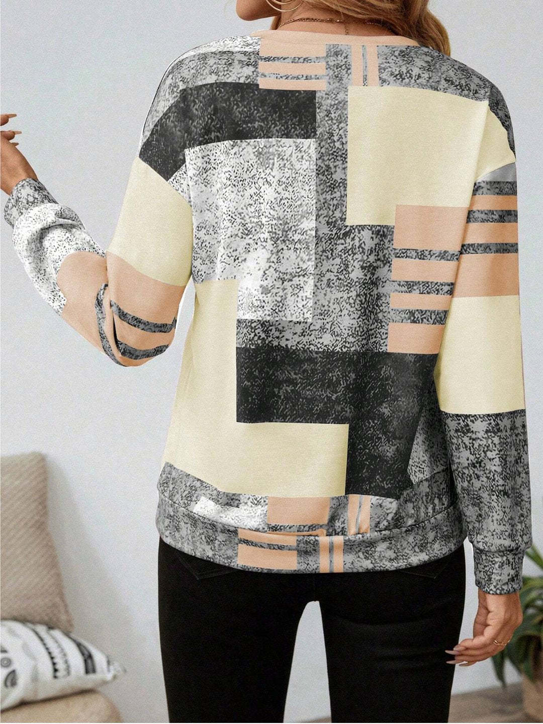 Hayworth Colorblock Patchwork Print Sweatshirt - Pale Yellow