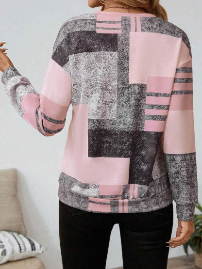 Hayworth Colorblock Patchwork Print Sweatshirt - Pink