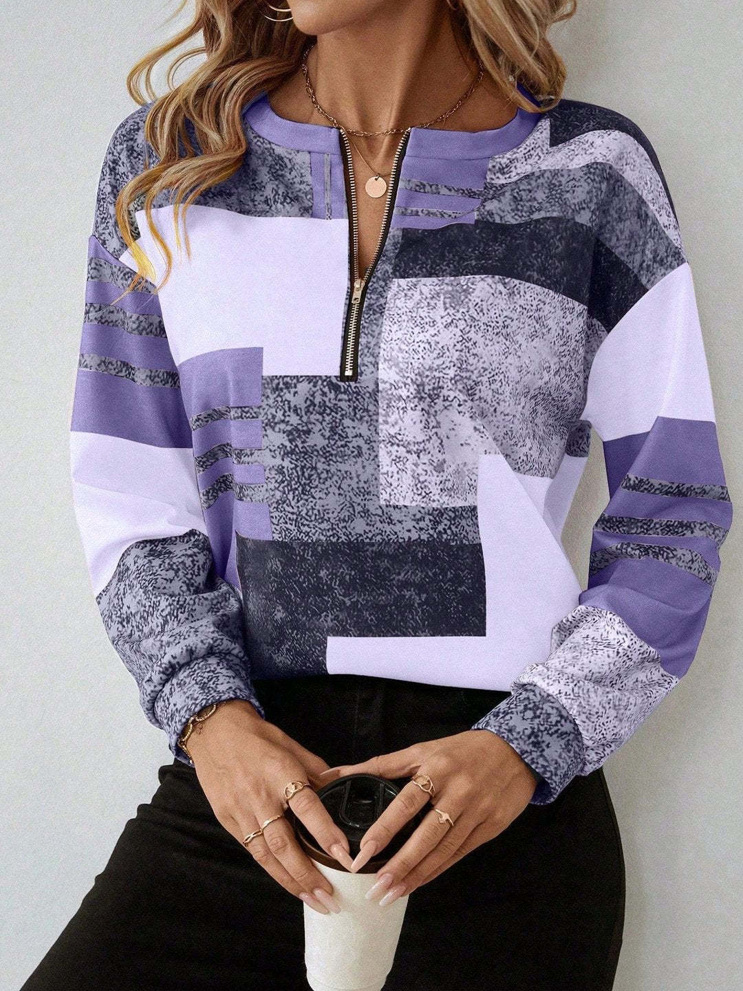 Hayworth Colorblock Patchwork Print Sweatshirt - Purple