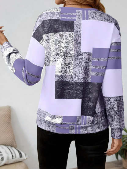 Hayworth Colorblock Patchwork Print Sweatshirt - Purple