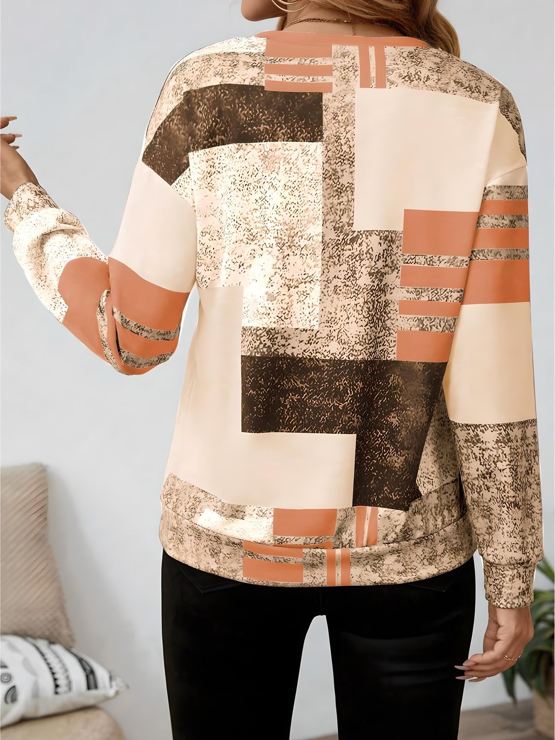 Hayworth Colorblock Patchwork Print Sweatshirt - Rust