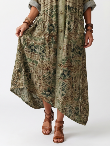 Hedy Embroidered Button-Front Maxi Dress - Olive Green Floral