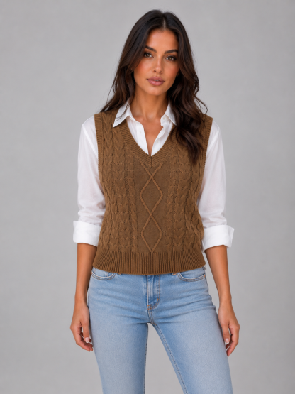 Henny Cable Knit Vest - Chocolate Brown