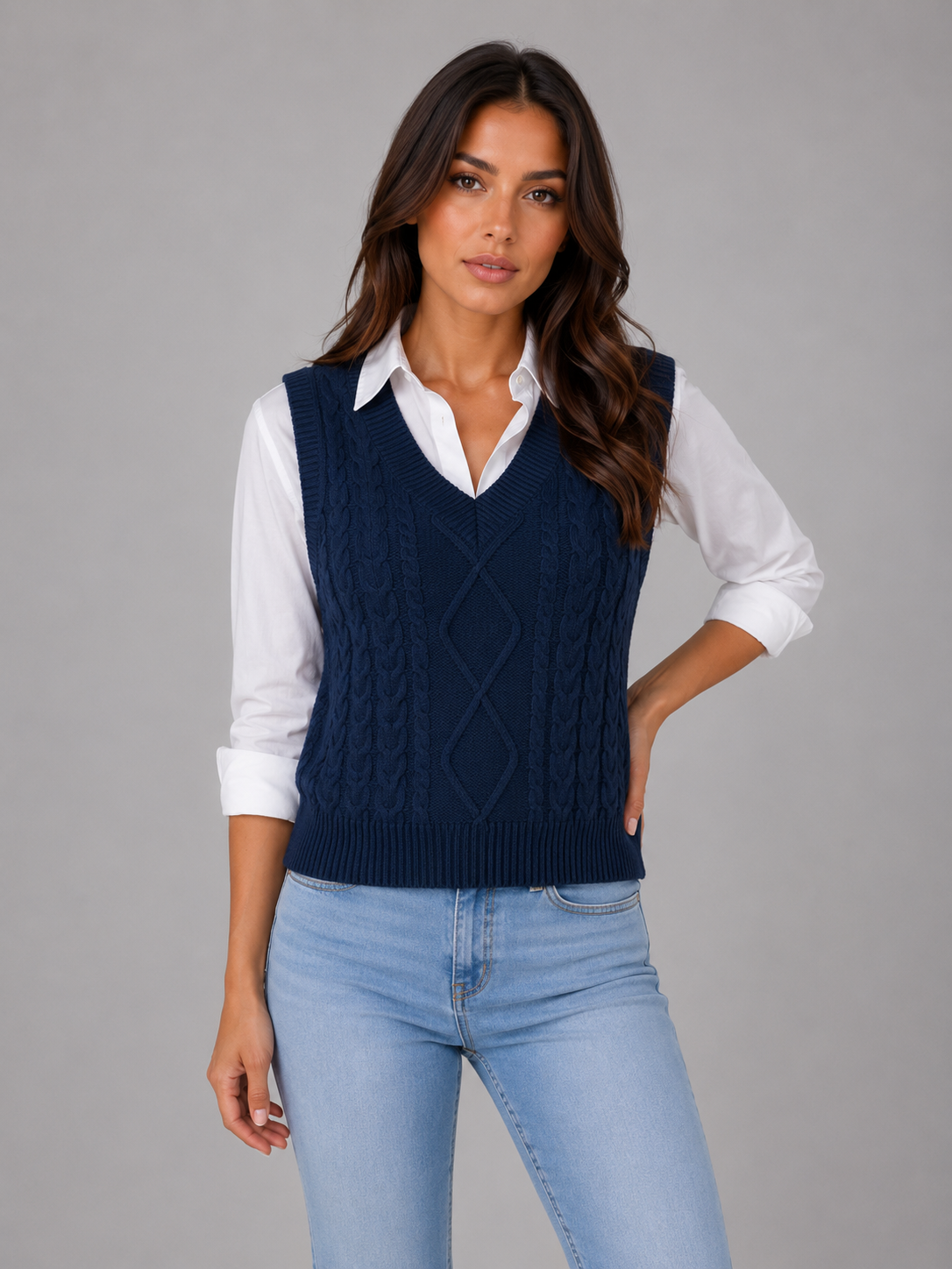 Henny Cable Knit Vest - Navy