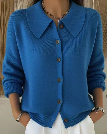 Hestia Structured Collar Knit Cardigan - Blue