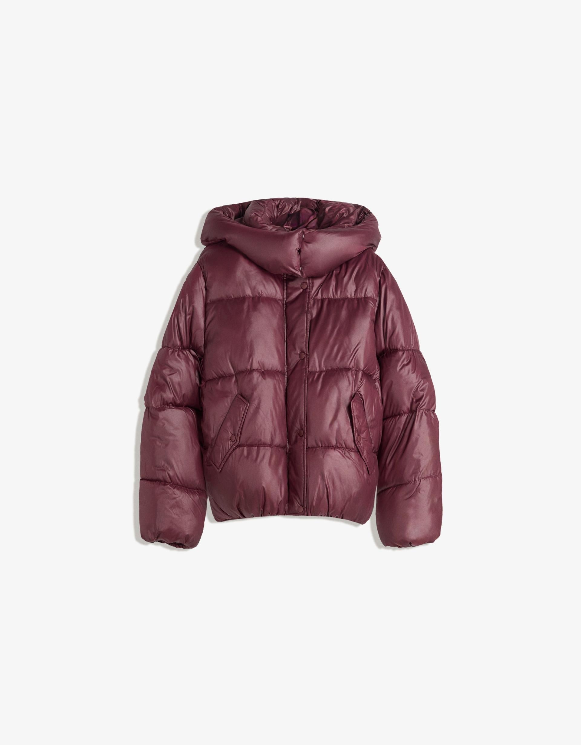 Inez High Shine Puffer Jacket - Burgundy