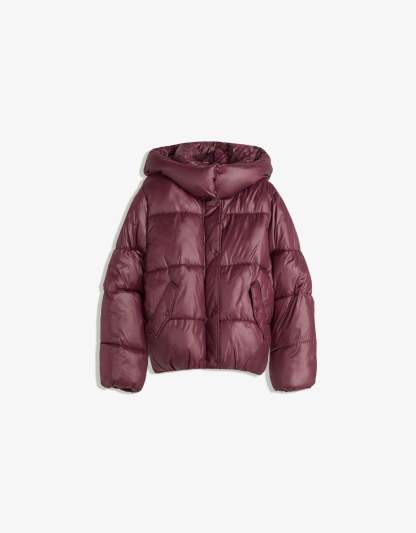 Inez High Shine Puffer Jacket - Burgundy