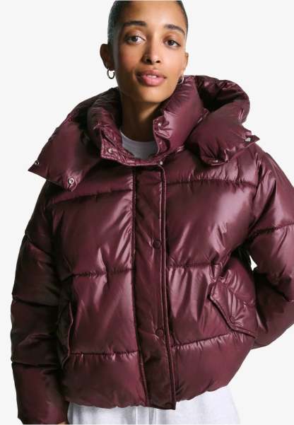 Inez High Shine Puffer Jacket - Burgundy