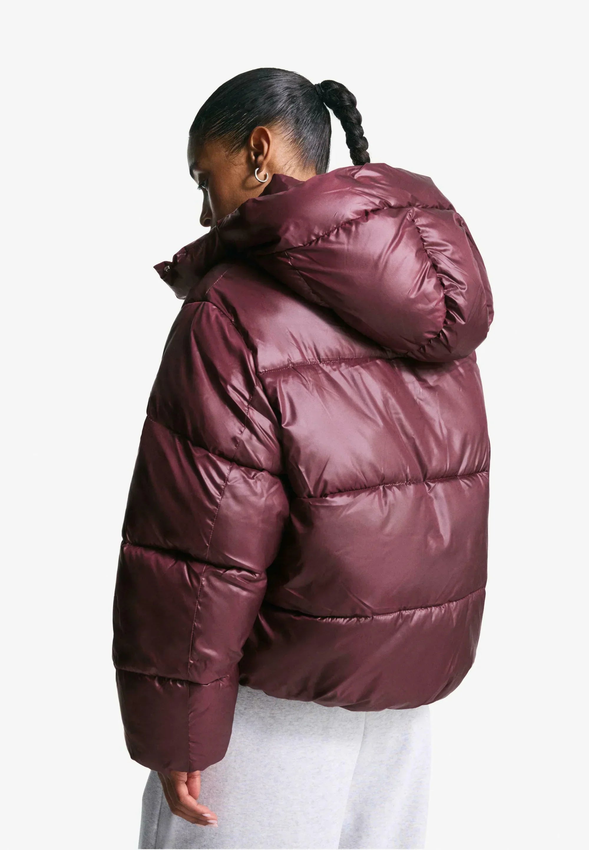 Inez High Shine Puffer Jacket - Burgundy