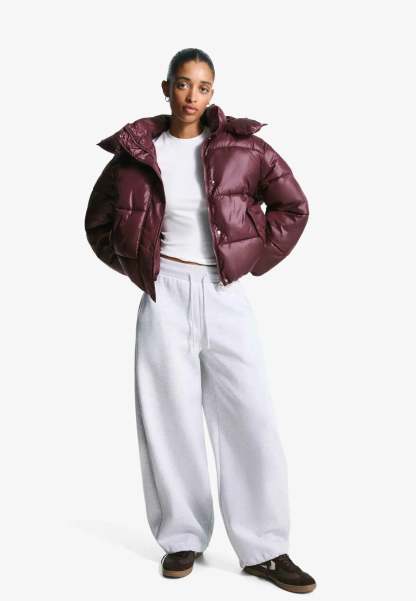 Inez High Shine Puffer Jacket - Burgundy