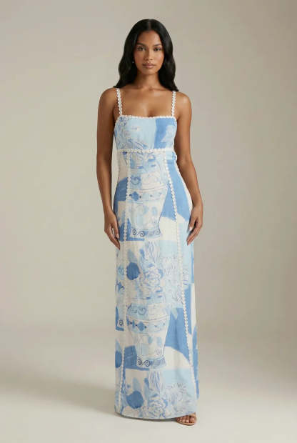 Iolanthe Print Maxi Dress - Blue White Print