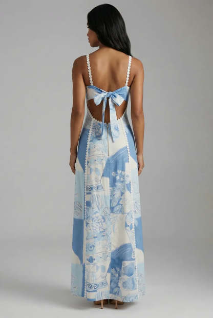 Iolanthe Print Maxi Dress - Blue White Print