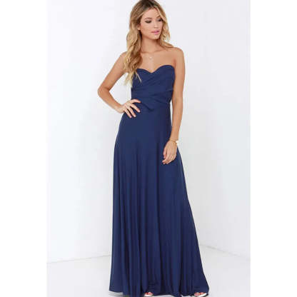 Navy blue wrap maxi dress with sweetheart neckline