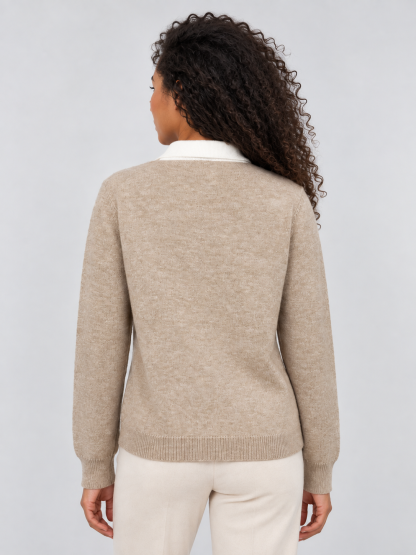 Ishani Collared Argyle Sweater - Beige