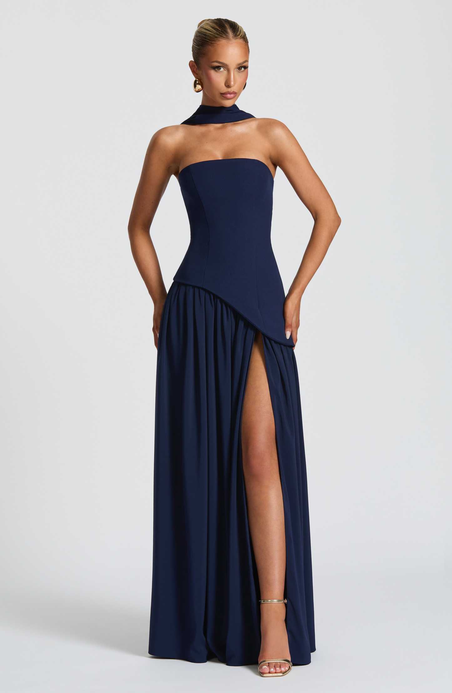 Women's Wedding Guest Strapless Maxi Dress with Slit - product image 4