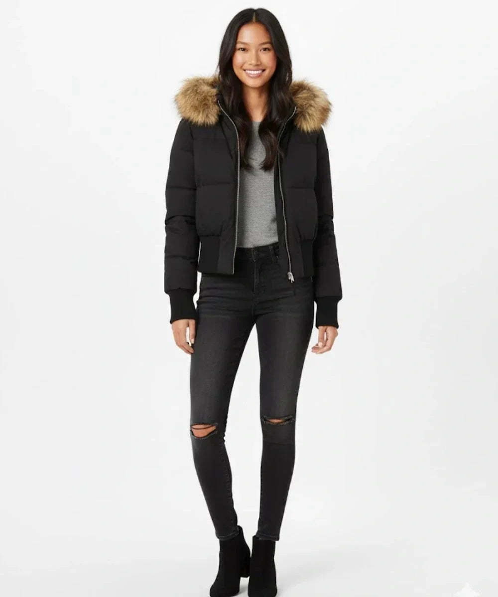 Jaslyn Faux Fur Hooded Puffer Jacket - Black