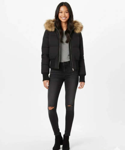 Jaslyn Faux Fur Hooded Puffer Jacket - Black